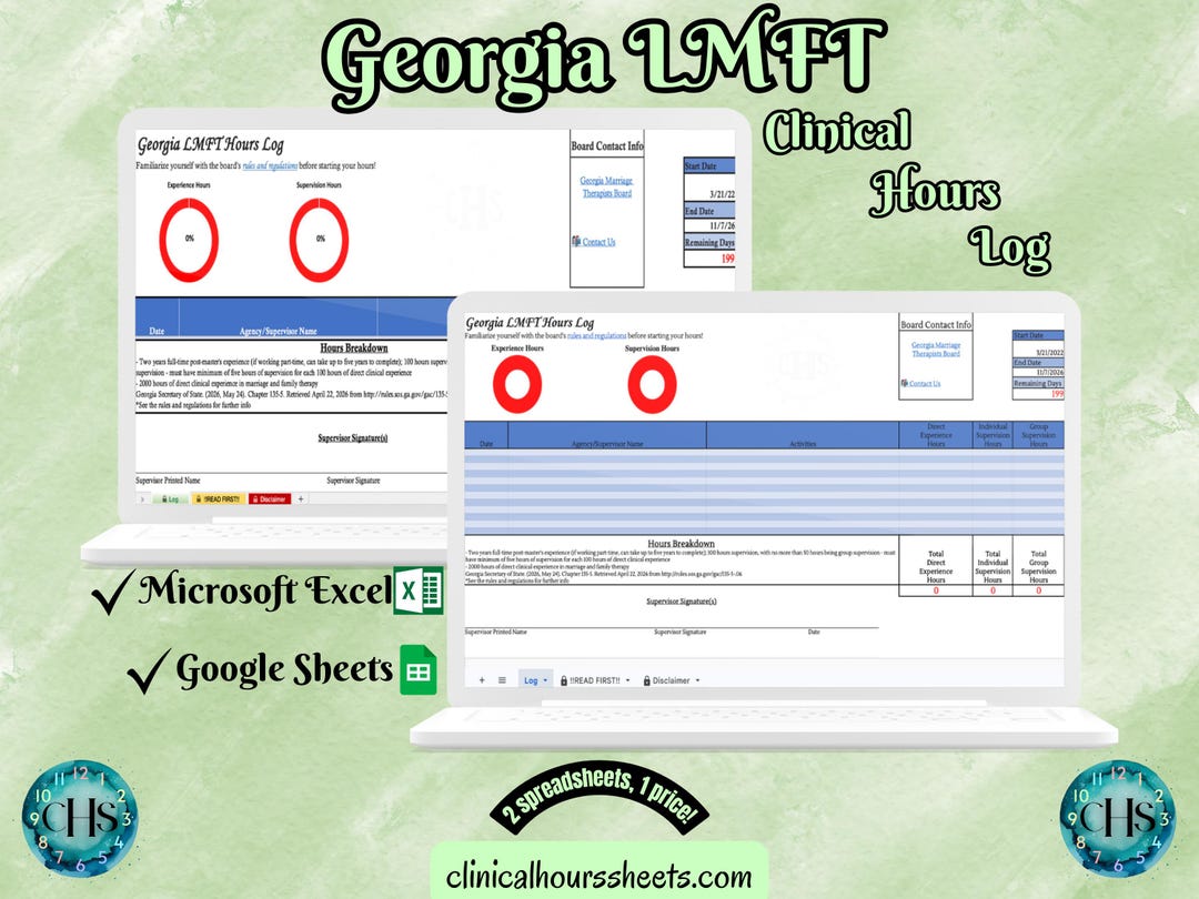 Georgia LMFT, Clinical Hours Tracker, Supervision Log for Associate ...