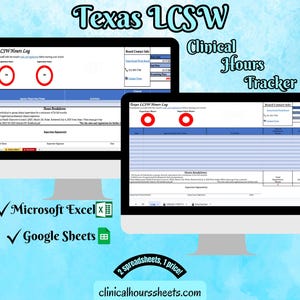 Texas, LCSW Hours Tracker, Clinical Supervision Log for Master Social Worker - MSW Student or MSW Graduation Gift