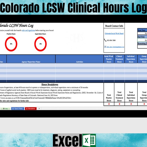 Clinical Hours Tracker Spreadsheet Etsy
