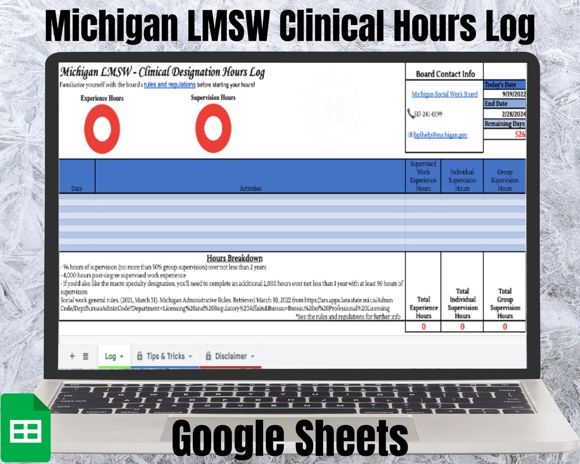 Michigan LMSW Clinical Hours Log Supervision Template Etsy