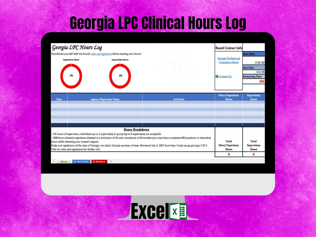LPC Clinical Hours Log Clinical Supervision Form Etsy