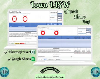 Iowa LISW, Clinical Hours Tracker, Supervision Log for Master Social Worker - MSW Student or MSW Graduation Gift