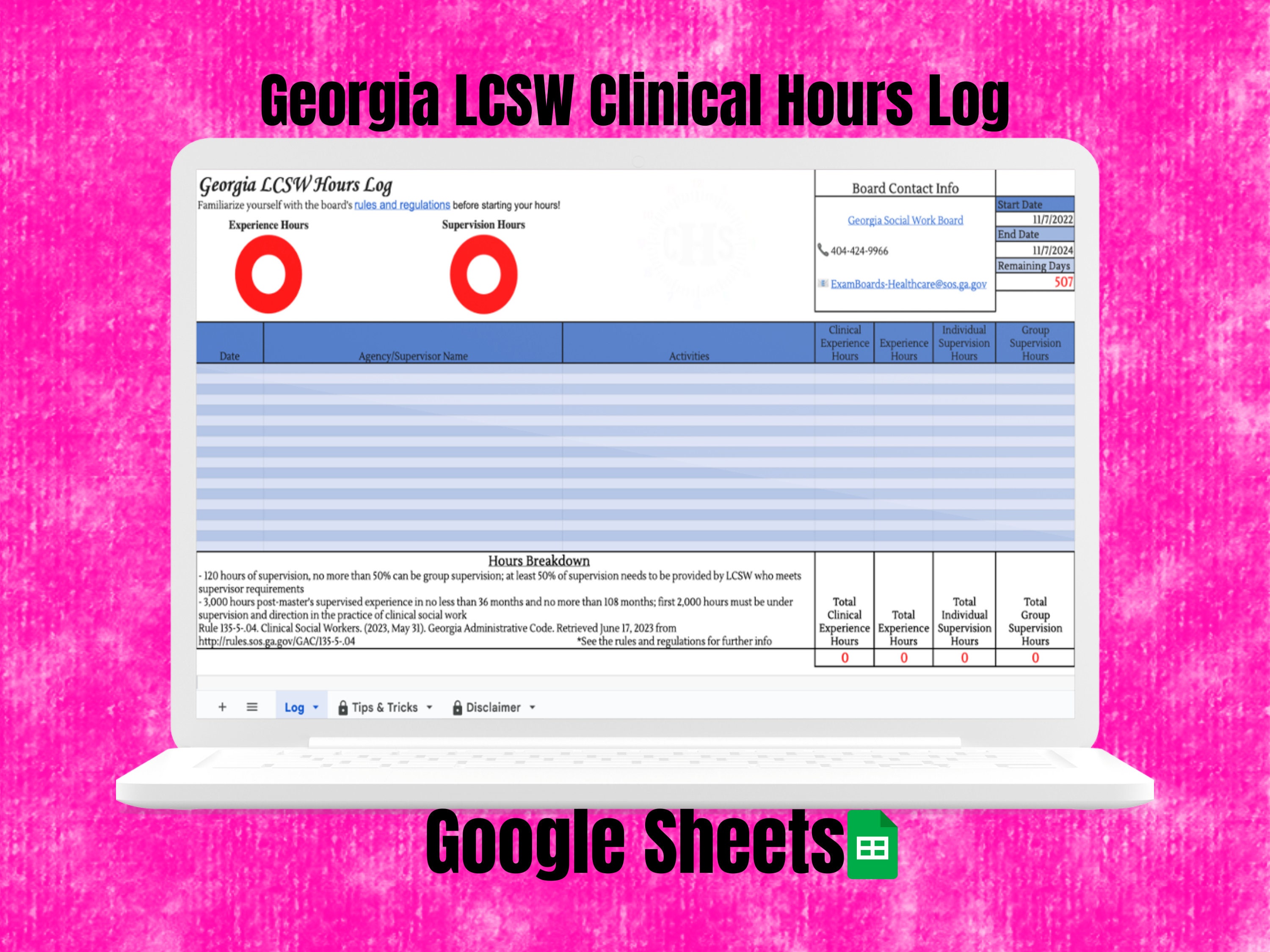 LCSW Hour Tracker Clinical Hours Log Clinical Etsy