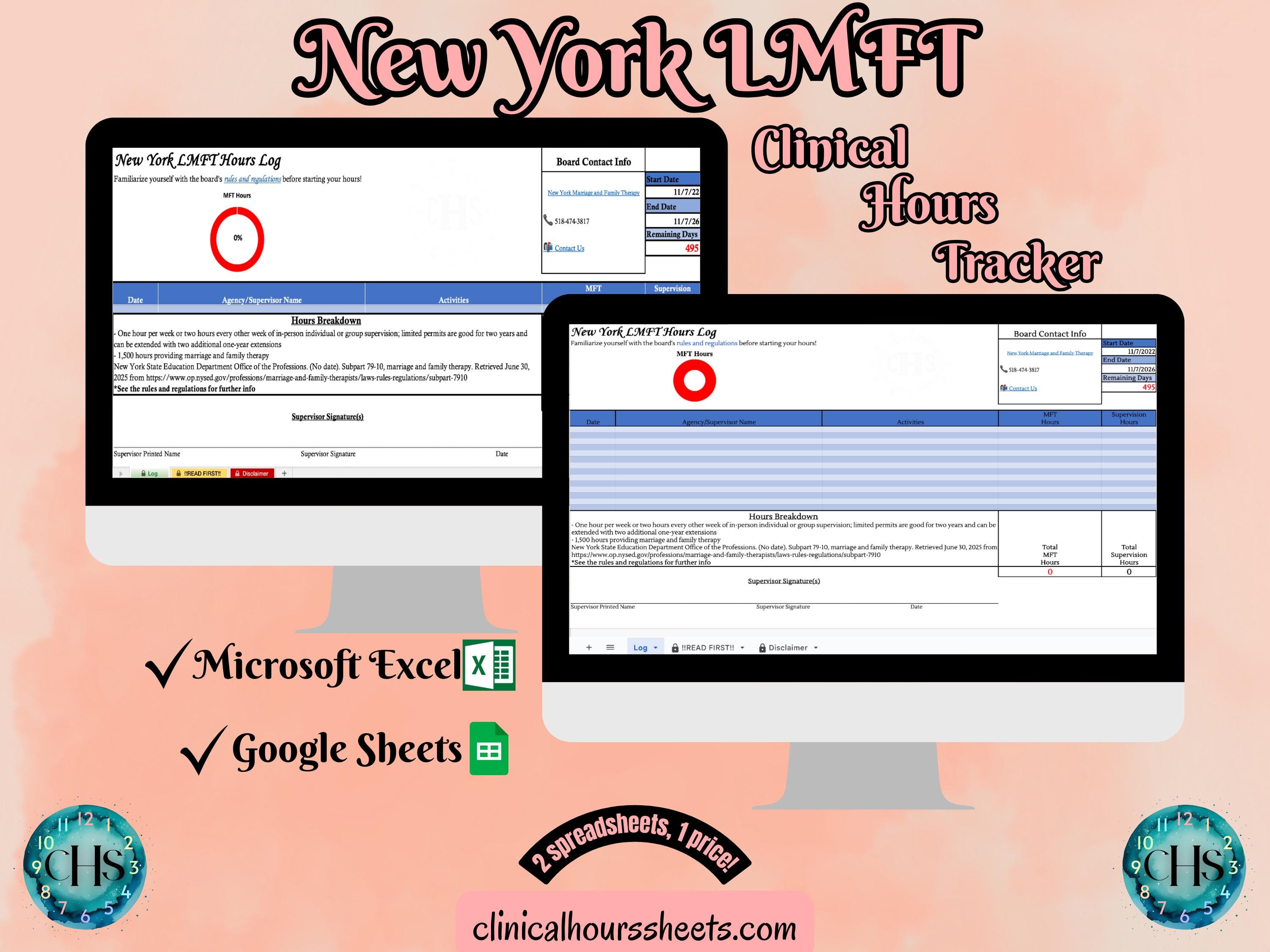 New York LMFT, Clinical Hours Tracker, Supervision Log for Limited Licensed Marriage and Family Therapist - Therapy Graduation Gift