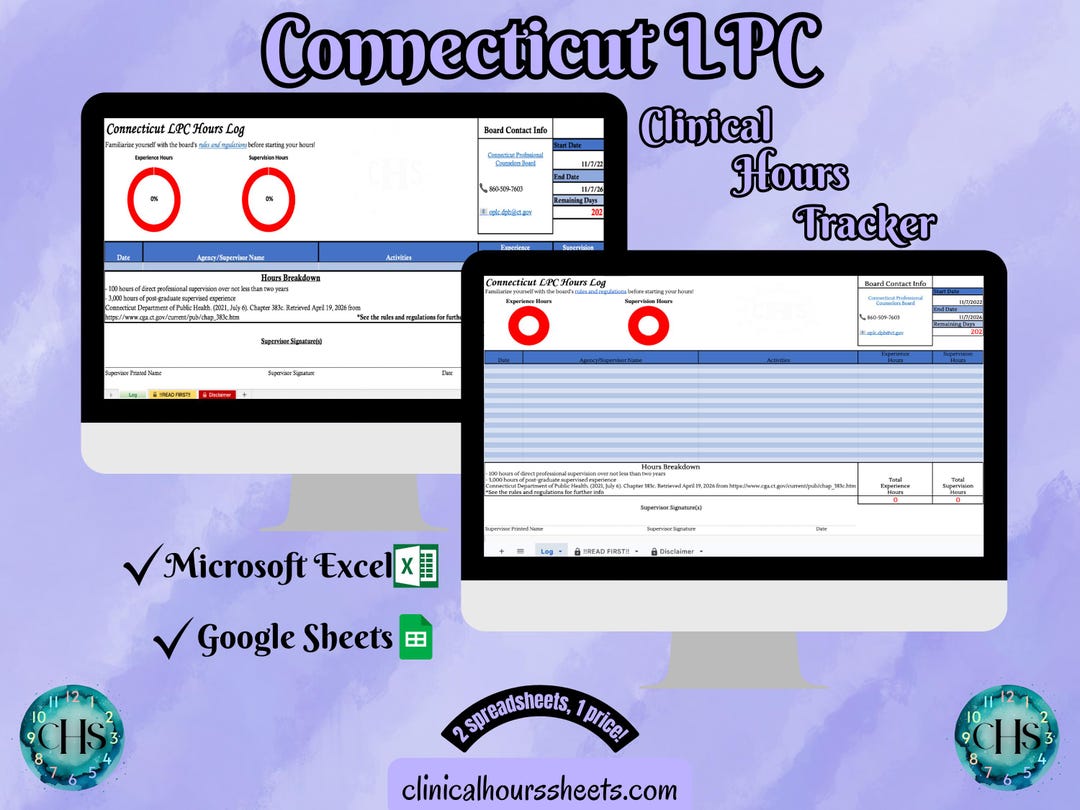 Connecticut LPC, Clinical Hours Tracker, Supervision Log for Licensed ...