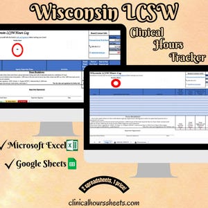 Wisconsin, LCSW Hours Tracker, Clinical Supervision Log for Master Social Worker - MSW Student or MSW Graduation Gift