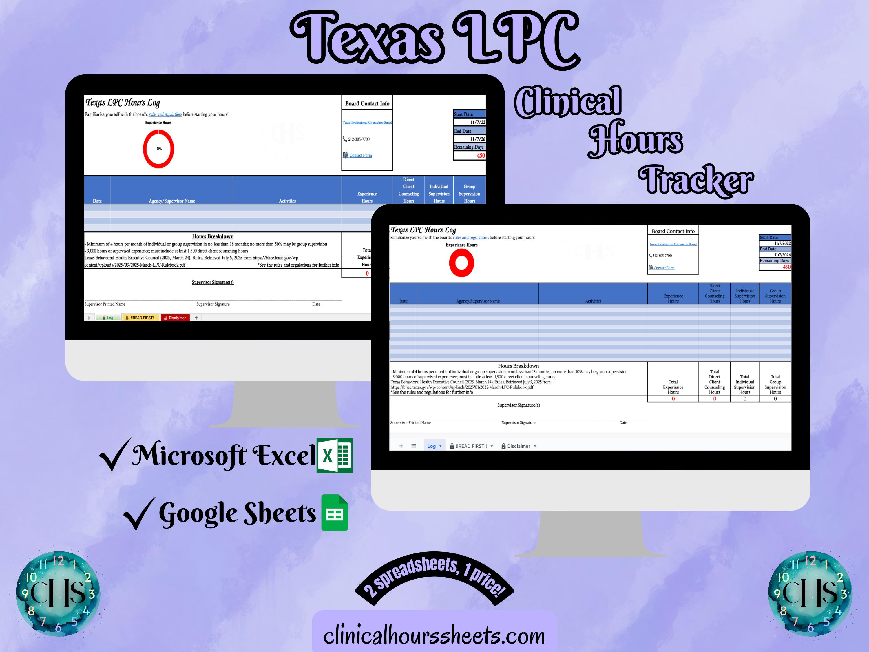 Texas LPC, Clinical Hours Tracker, Supervision Log for Licensed ...