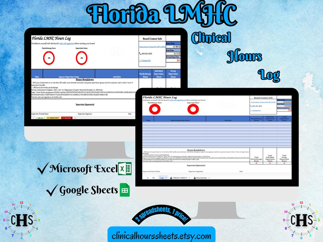 Florida LMHC, Clinical Hours Tracker, Supervision Log for Registered ...