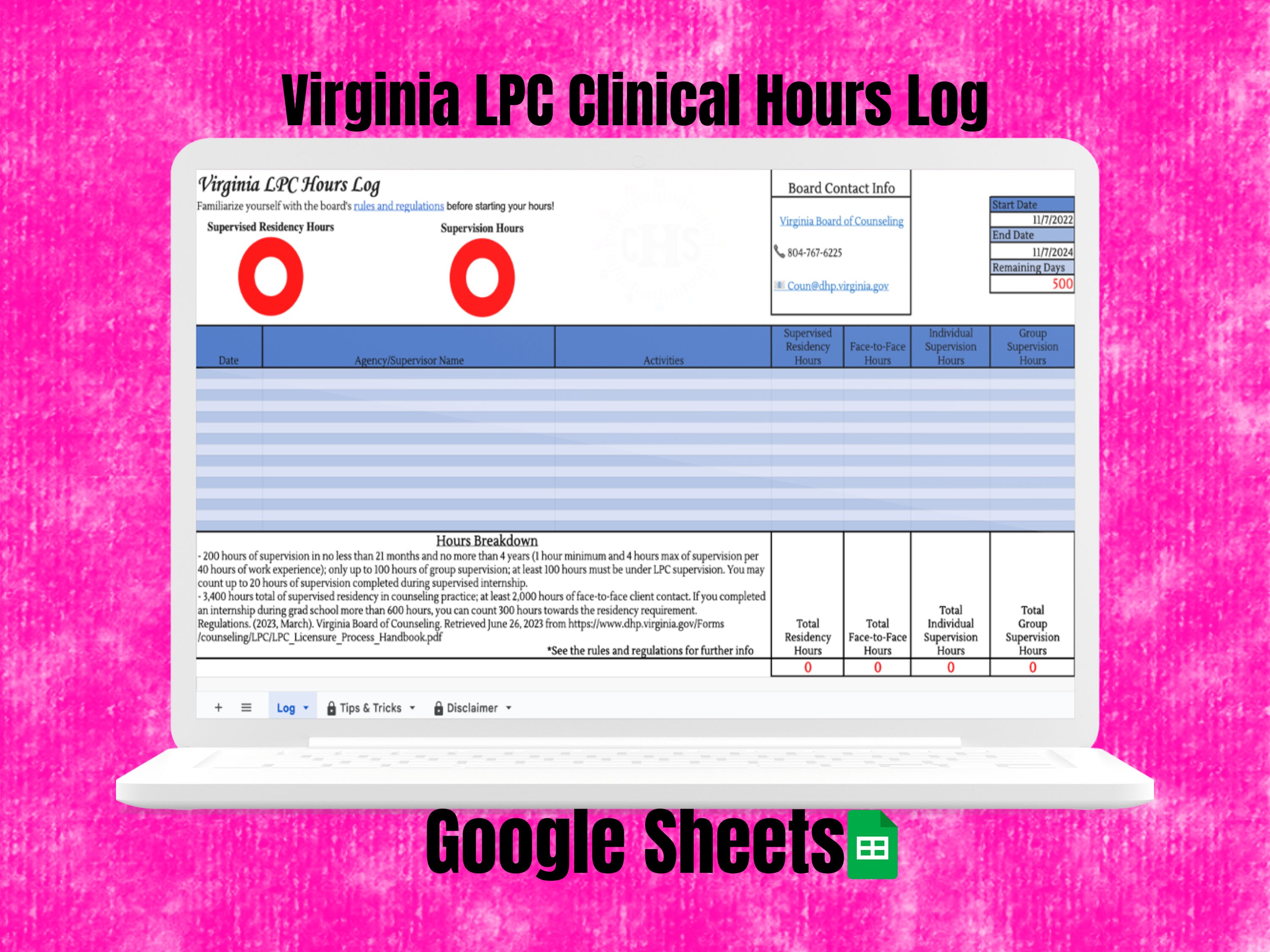 Virginia LPC Clinical Hours Log Clinical Supervision Form Etsy