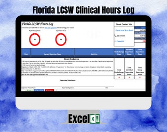 Florida, LCSW hour tracker, clinical hours log, clinical supervision notes, social work supervision, msw graduation gift