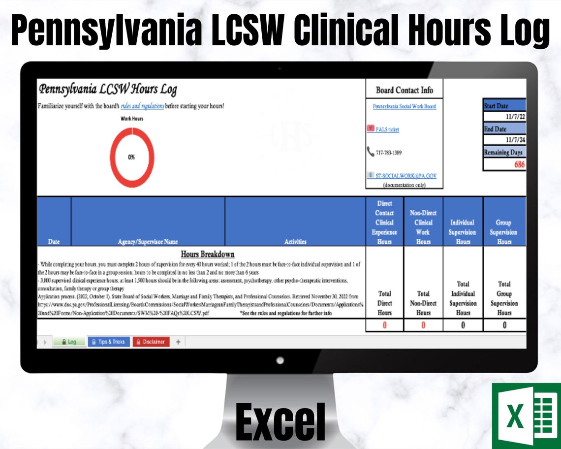 Clinical Hours Log Lcsw Hour Tracker Clinical Supervision Etsy