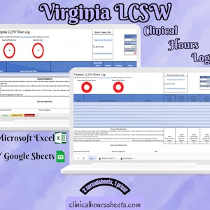 Virginia, LCSW Hours Tracker, Clinical Supervision Log for Master Social Worker - MSW Student or MSW Graduation Gift