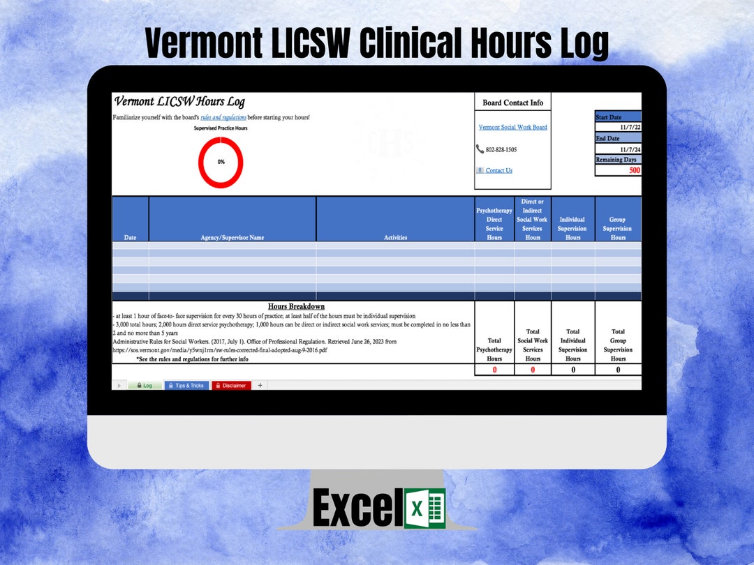 Vermont LICSW Clinical Hours Tracker Clinical Supervision 