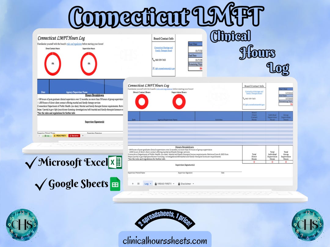 Connecticut LMFT, Clinical Hours Tracker, Supervision Log for Licensed ...
