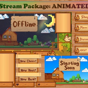 Stardew Valley Animated Stream Overlay Package for Twitch, Aesthetic Cute Farm Chickens, pixel art