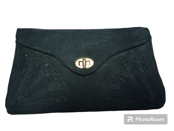 1940's Genuine Black Corde Clutch Purse - image 1