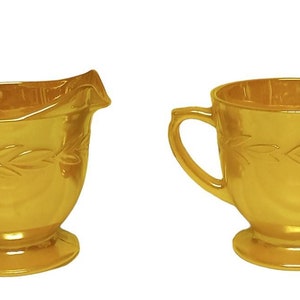 Vintage Fire King Peach Luster Sugar Bowl and Creamer