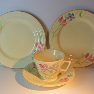 Crown Ducal Art Deco hand painted tea plate, cup and saucer