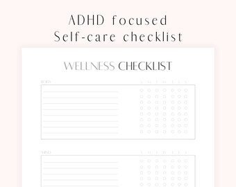 ADHD Monthly Self Care Planner, Wellness Checklist, ADHD Printable, Minimalist Planner, Daily ADHD Self Care Journal, Mind Body Soul Planner