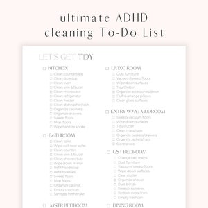 Room by Room Minimalist Style Cleaning Checklist | ADHD Cleaning Tracker Planner | Home Productivity Air BnB Cleaning Printable Checklist |