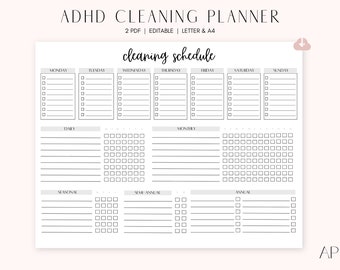 Editable Cleaning Planner, Cleaning Schedule Printable. Fillable, Digital, Instant Download, Minimalist Style Cleaning Checklist, ADHD Plans