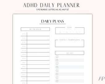 Stay Organized ADHD Hourly Planner, Undated Printable Planner, Instant Download Productivity Planner, To-Do List, Letter/A4/A5/Half Sz
