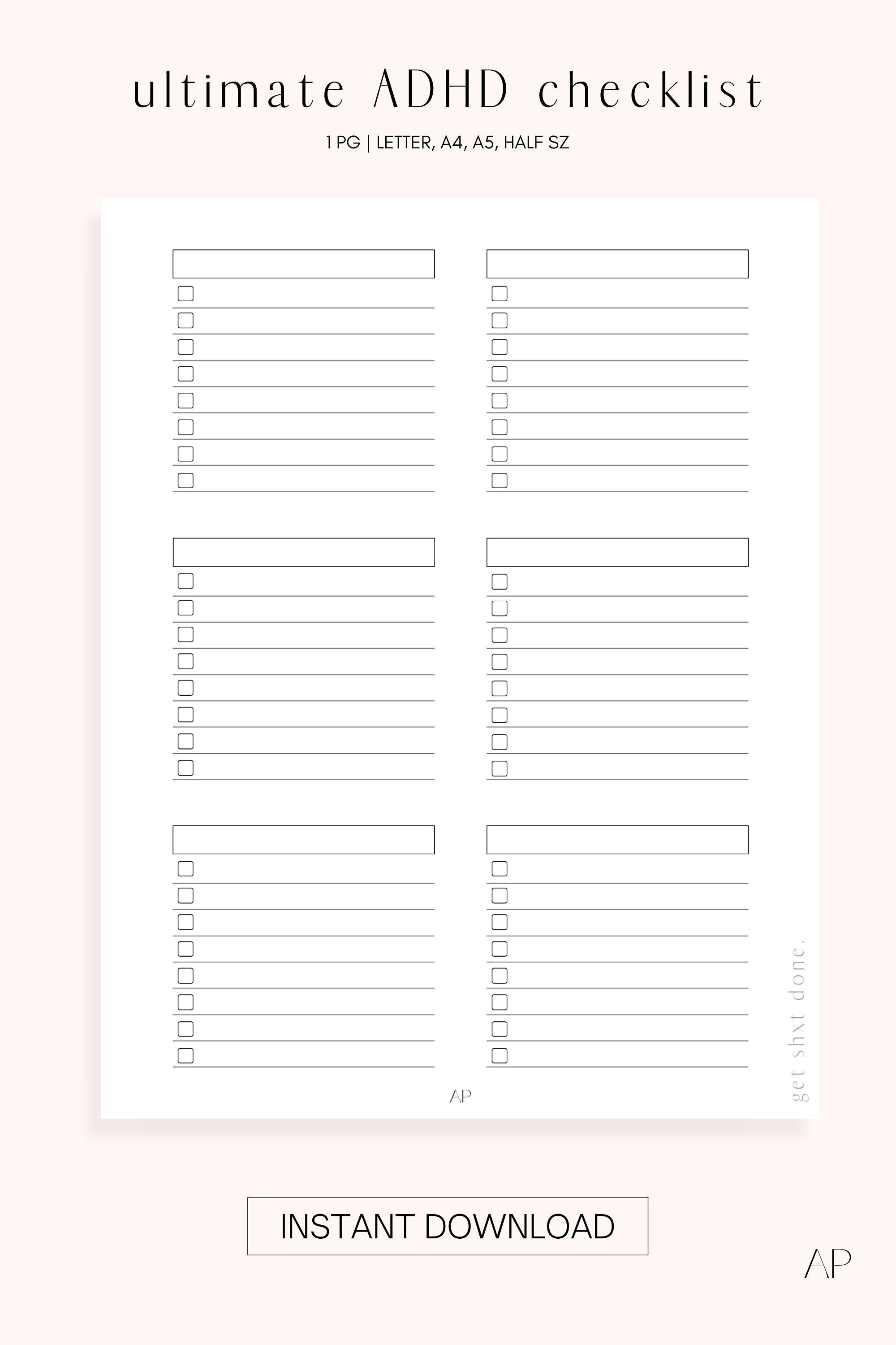 Stay Organized Ultimate ADHD To-Do Checklist, Printable Checklist, Productivity Planner, Organization List, Printable Planner Letter A4 A5