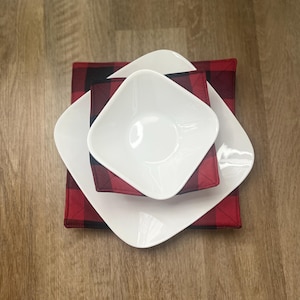 Buffalo Plaid Red and Black Microwavable Soup Bowl Cozy/Plate Cozy Holder