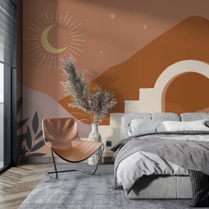 Bohemian Sun Wallpaper, Peel And Stick Wallpaper, Removable Wallpaper, Boho Arch Wallpaper, For Living Room Wallpaper, Wall Arch Decor