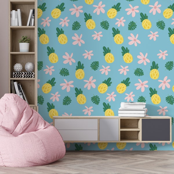 Colorful Pineapple Wallpaper, Tropical Wallpaper, Pineapples Nursery Wallpaper, Pineapples Removable Wallpaper, Pineapples Kid Room Decal