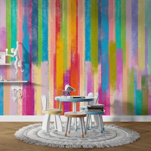 Bunte Aquarell Tapete, Tapete abziehen und aufkleben, abnehmbare Tapete, Kinderzimmer Tapete, bunte Tapete, Pastell Tapete