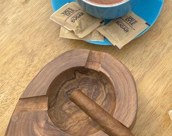 New** Rustic Ashtray Handmade olive wood ** Cigar Ashtray