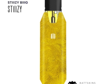 May include: A yellow and black Stiiizy vape pen skin. The skin has a textured, golden pattern and the Stiiizy logo in white. The text "Skin for the: Stiiizy Biiig" is at the top. The Battskins logo is at the bottom.