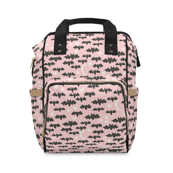 ink Bats Diaper Backpack, Bat Print Diaper Bag, Baby Bag, Mommy Bag, Pink Diaper Backpack, Stylish Baby Gear