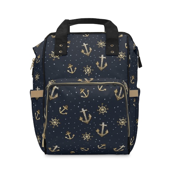 Nautical Diaper Backpack, Baby Changing Bag, Travel Backpack, Navy Blue, Stylish Mom Bag