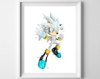 Sonic the Hedgehog Art Print Sİlver Sonic Poster Silver Sonic Printable Art Sonic Watercolor Painting Nursery Wall Art Gift Digital Download