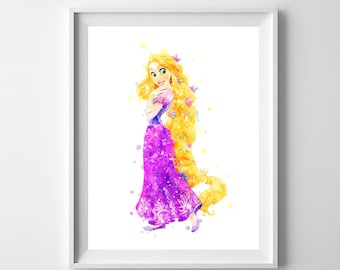 Rapunzel Art Print Princess Rapunzel Watercolor Poster Rapunzel Printable Tangled Painting Baby Nursery Room Decor Princess Digital Download