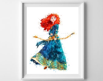 Merida Art Print Merida The Brave Poster Princess Merida Printable Princess Aquarelle Wall Art Cadeau Cadeau Nursery Decor Digital Télécharger