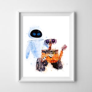 Wand-E und Eva Aquarell Kunstdruck Wand-E Poster Babyzimmer Dekor Wand-E und Eva Druckbare WandKunst Dekor Digital Download Wandbehang Geschenk