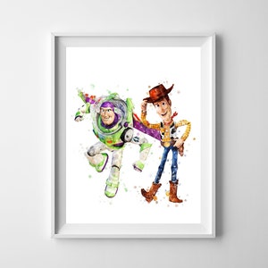 Toy Story Acuarela Arte Impresión Woody Buzz Lightyear Póster Toy Story Imprimible Pixar Kids Room Nursery Decor Birthday Gift Descarga digital