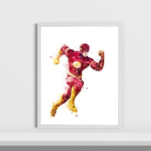 Flash-konsttryck superhjälte akvarell poster superhjälte barnrum väggkonst babyshowergåva Avengers väggdekor superhjälte utskrivbar