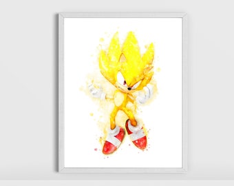 Super Sonic Watercolor Art Print Sonic the Hedgehog Poster Sonic Printable Art Super Sonic Nursery Wall Decor Birthday Gift Digital Download