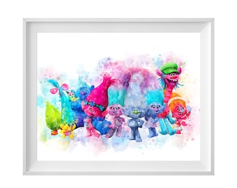 Trolls Art Print Trolls Watercolor Poster Trolls Poppy Painting Illustration Trolls Printable Baby Shower Kids Art Gift Digital Download