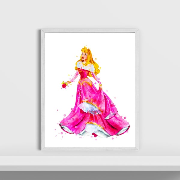 Princess Aurora Print Sleeping Beauty Watercolor Printable Princess Kids Nursery Decor Princess Wall Art Birthday Gift Digital Download