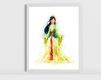 Princess Mulan Art Print Mulan Printable Watercolor Mulan Poster Princess Mulan Painting Kids Room Decor Wall Art Gift Idea Digital Downland