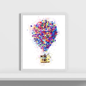 Balloon House Art Print Up Watercolor Pixar Up Printable Up Movie House on Balloons Poster Baby Shower Gift Nursery Poster Instant Download