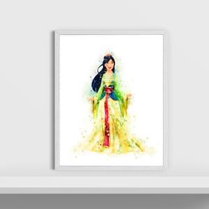 Princesa Mulan Arte Impresión Mulan Acuarela Imprimible Póster Mulan Princesa Mulan Pintura Niños Decoración De la Habitación Arte de la Pared Idea de Regalo Digital Downland