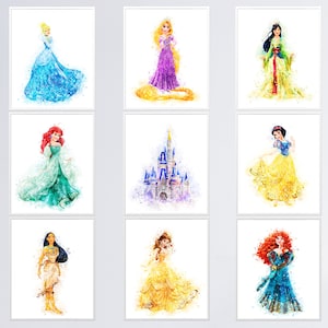 Princess Watercolor Print Princess Poster Illustration Princess Painting Princess Printables Nursery Kids Home Decor Gift Digital Download