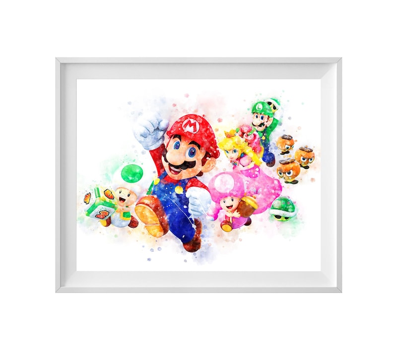 Super Mario Art Print Luigi Printable Princess Peach Watercolor Super ...