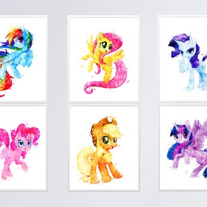 My Little Pony Set of 6 Watercolor Print My Little Pony Printable Poster My Little Pony Nursery Decor Pony Wall Art Digital Download